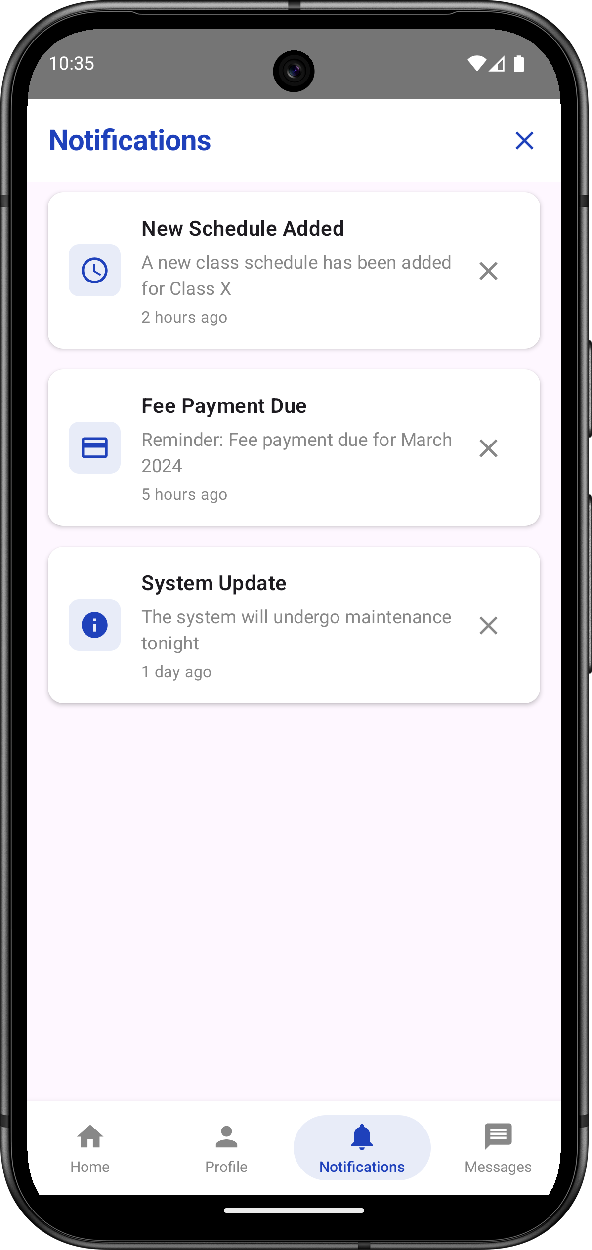 School App Admin Notifications