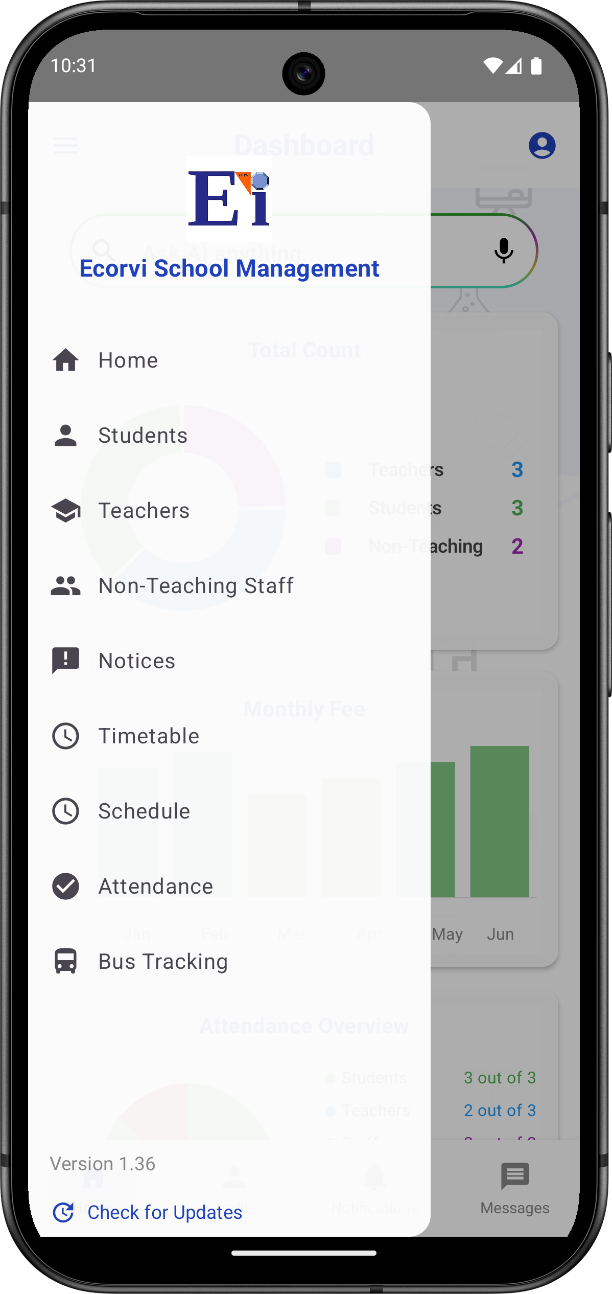 School App Admin Menu