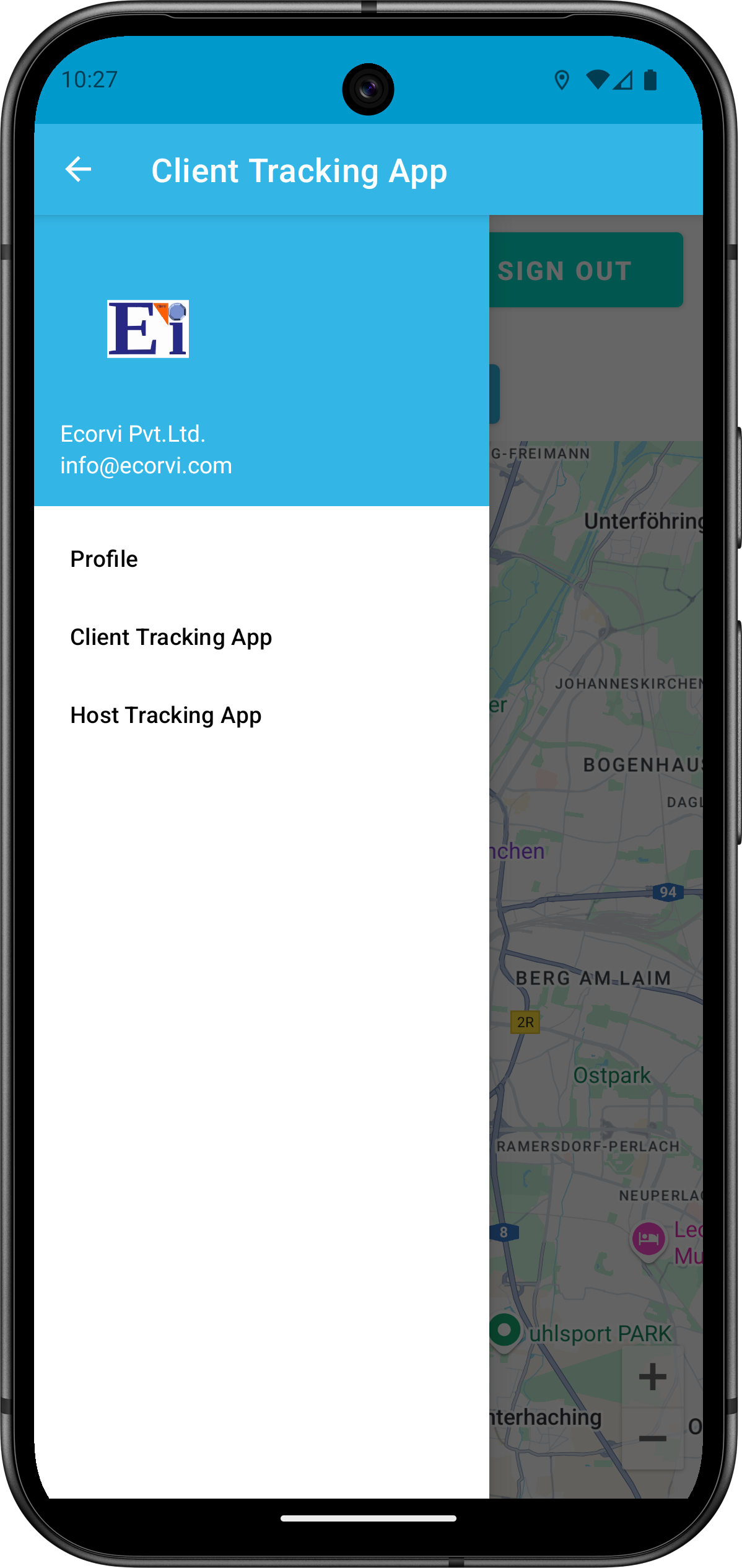 Tracking App Menu